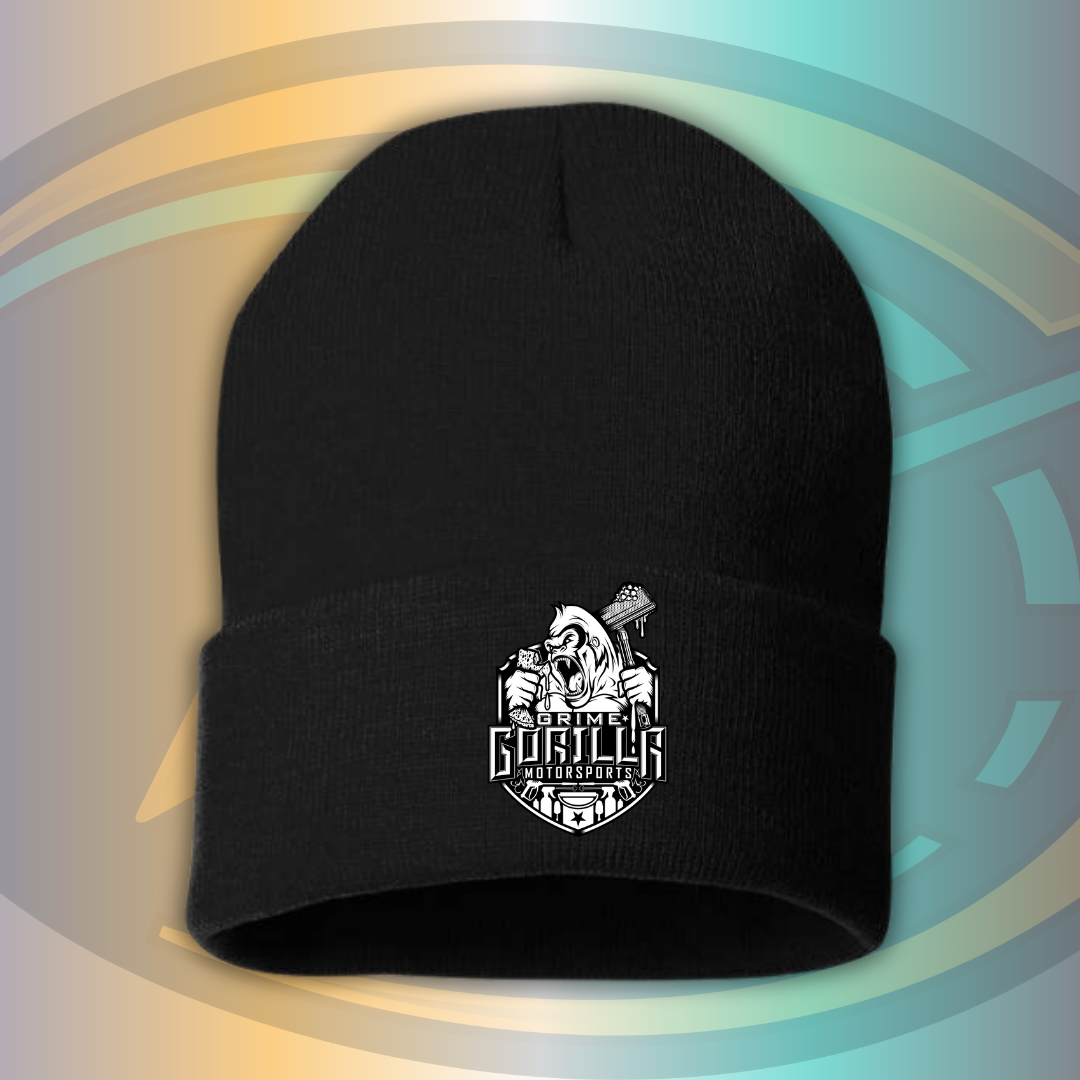 Black and White Design Cuffed Beanie | Grime Gorilla Motorsports