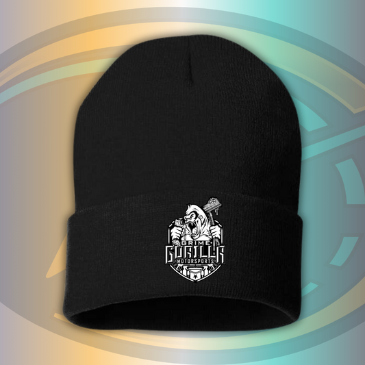 Black and White Design Cuffed Beanie | Grime Gorilla Motorsports
